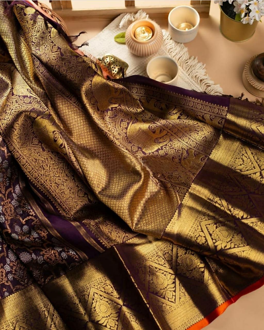 Fancy Attractive Wine Woven Banarasi Silk Saree With Blouse