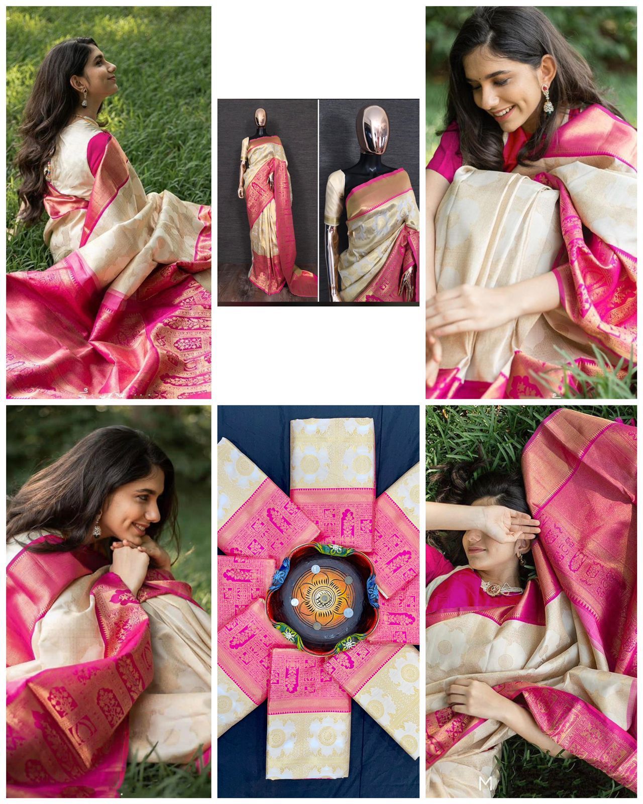 Jasmin White and Pink Zari Woven Silk Saree With Pink Blouse