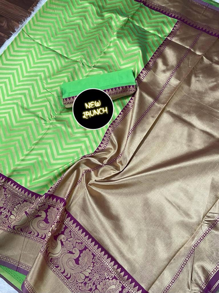 Green Bridal Woven Banarasi Silk Saree With Pink Blouse