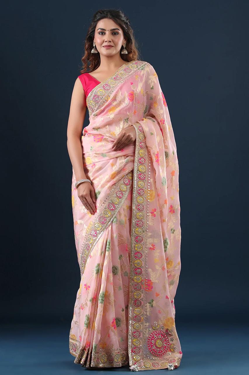 Green Silk Designer Party wear Foil Printed Saree with Border - Wholesale  Saree Catalogues Online - Karishma Prints