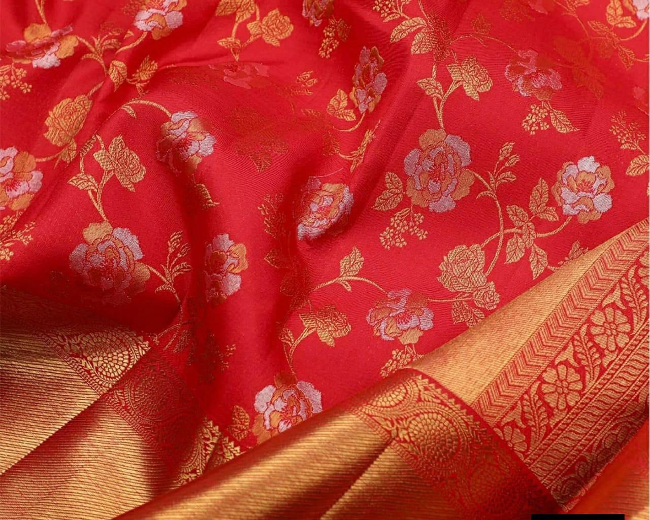 Red Bridal Woven Banarasi Silk Saree With Blouse