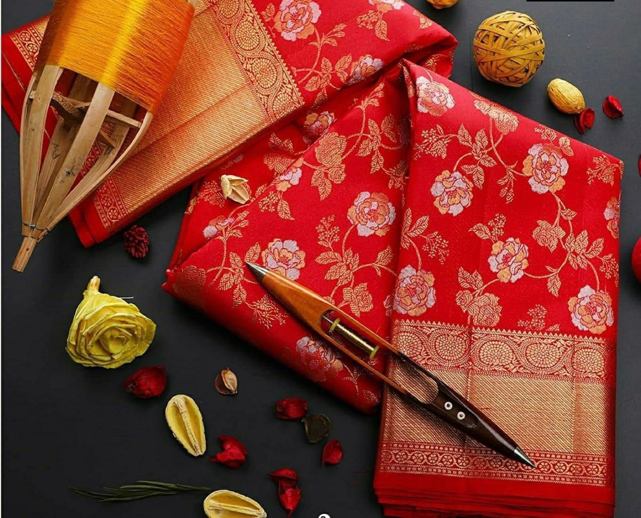 Red Bridal Woven Banarasi Silk Saree With Blouse