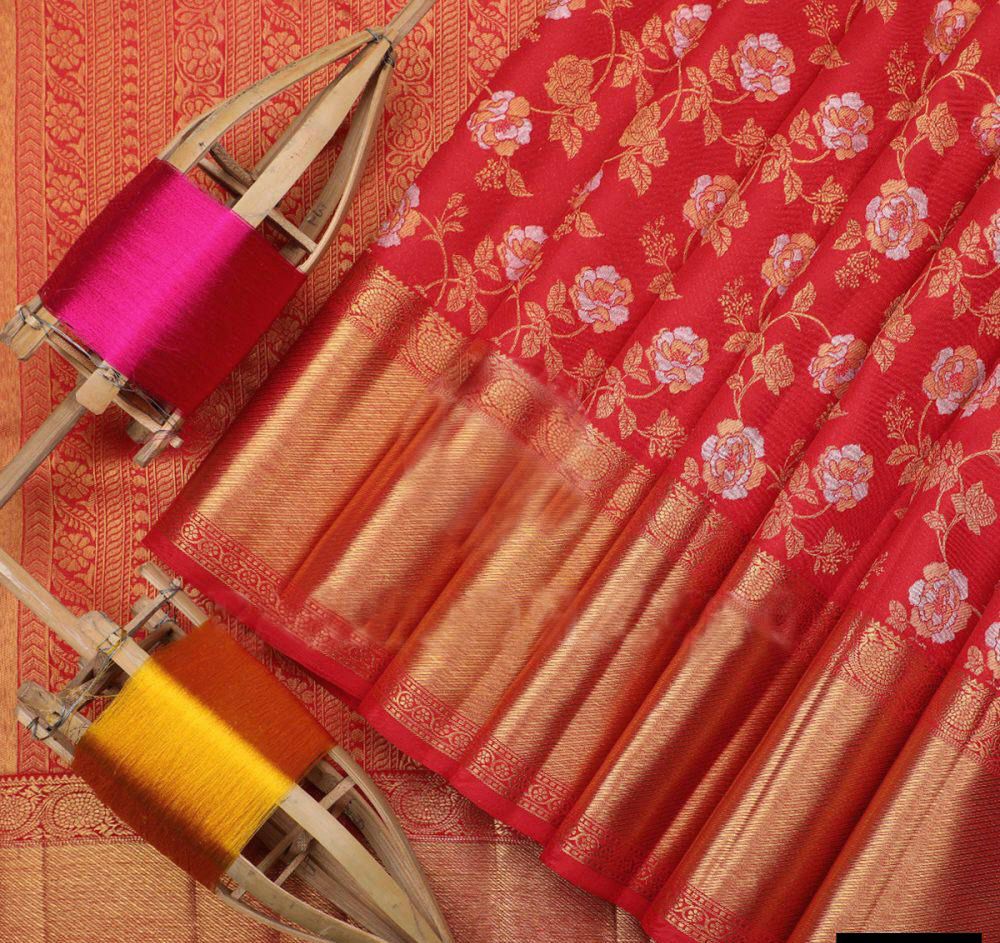 Red Bridal Woven Banarasi Silk Saree With Blouse