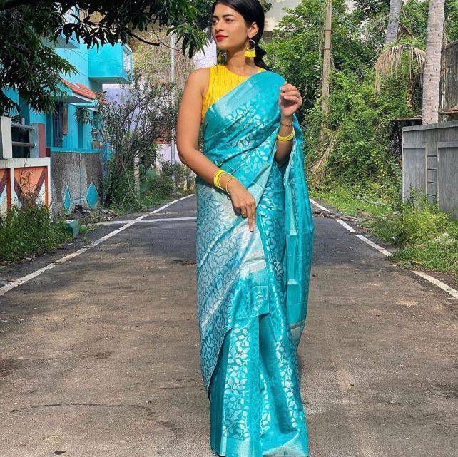 Sky Blue Fancy Banarasi Silk saree