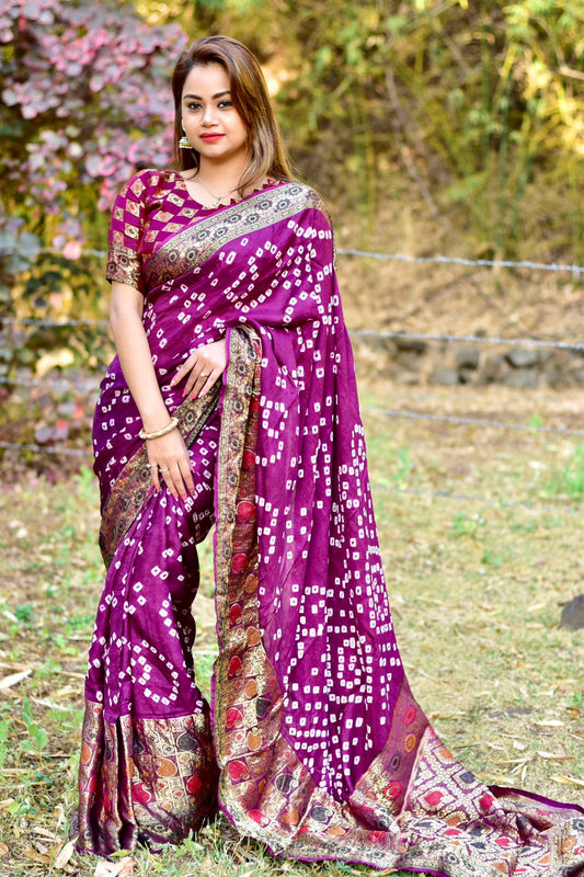 Majanta Bandhani Dola Silk Saree