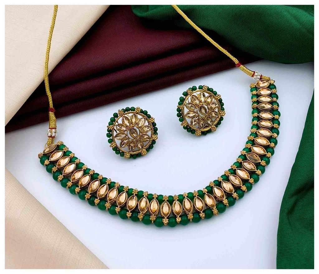 Dharti Exotic Kundan Gold Plated Wedding Jewellery Choker Necklace Set for Women