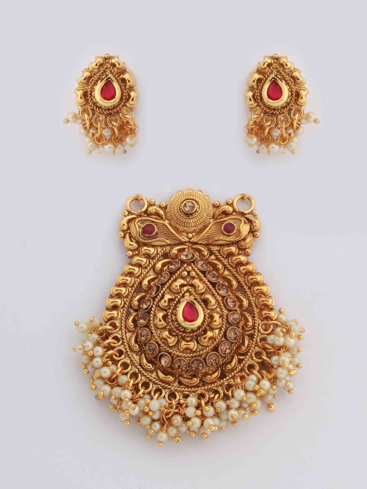 Buy Golden Traditional Stud Earrings With Maroon Beads Online - W for Woman