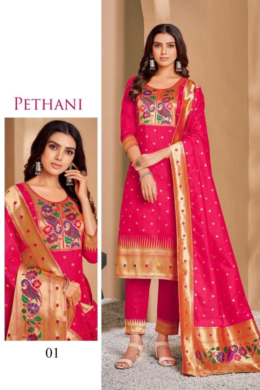 Original Paithani Work Dress Material