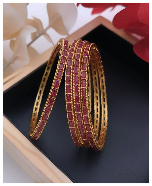 The Pink Lotus | 18K Gold Plated Traditional Ruby Bangles for Women/Girls studded with AAA+ Quality Cz