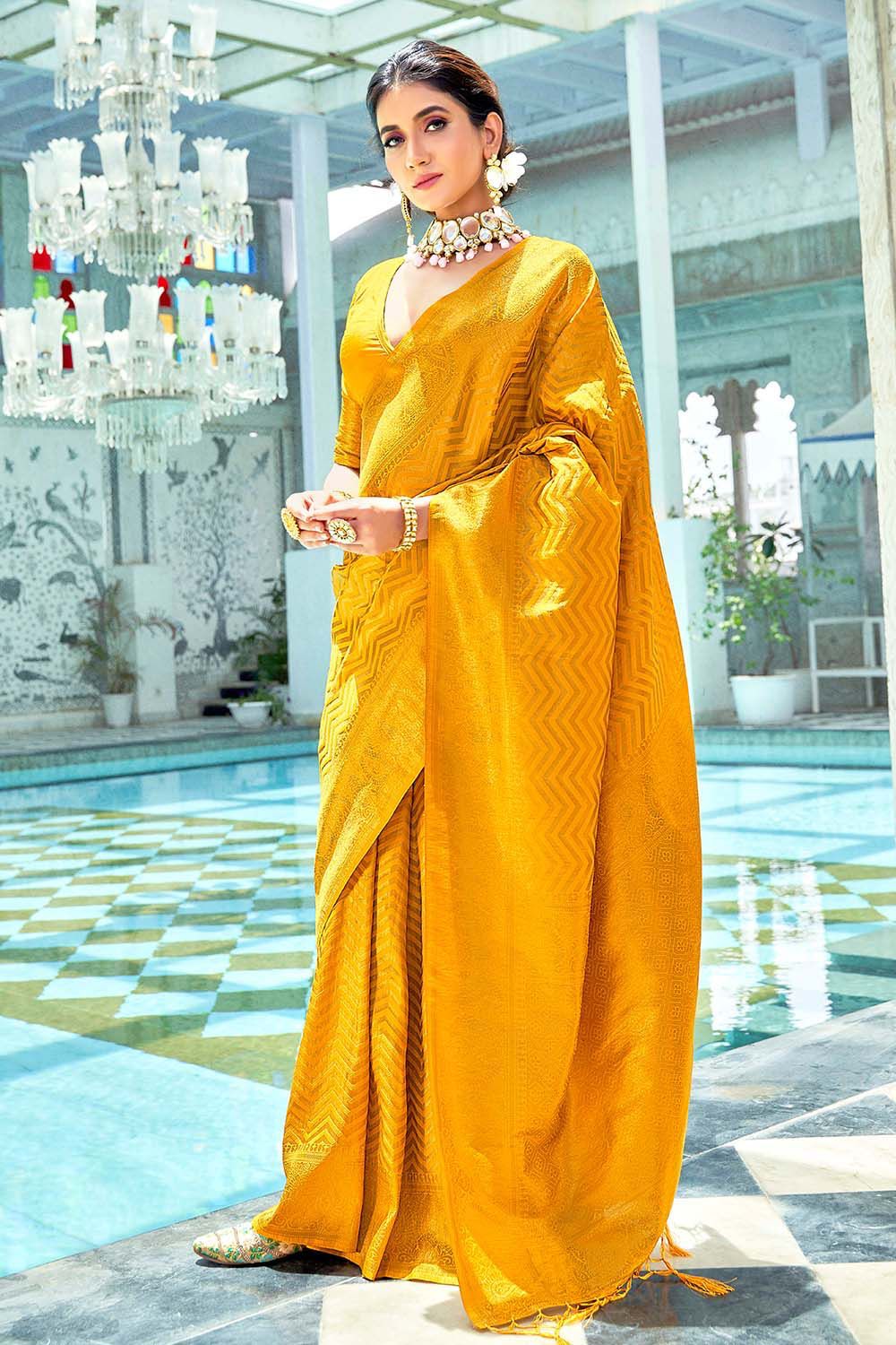 Vardan Ethnic Yellow Evergreen Heavy Vichitra Silk New Designer Sarees  Collection, 6.3 M (With Blouse Piece) at Rs 1295 in Surat