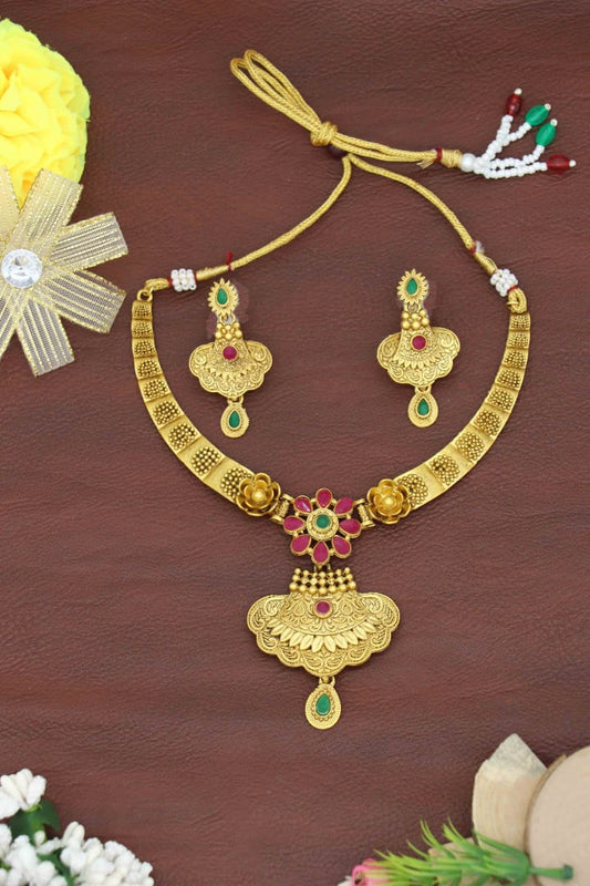 South Indian Traditional Festive  Gold Plated Latest Fashion Necklace Set  For Women & Girls