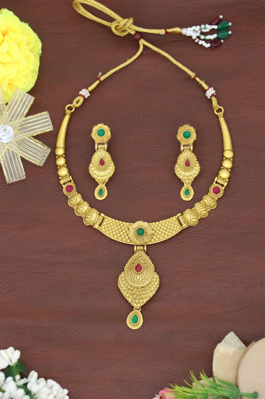 Latest Fashion  South Indian Traditional Festive  Gold Plated  Necklace Set  For Women & Girls