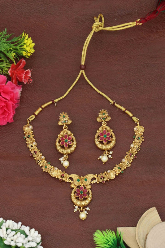 Fashion  South Indian Traditional Festive  Gold Plated  Necklace Set  For Women & Girls