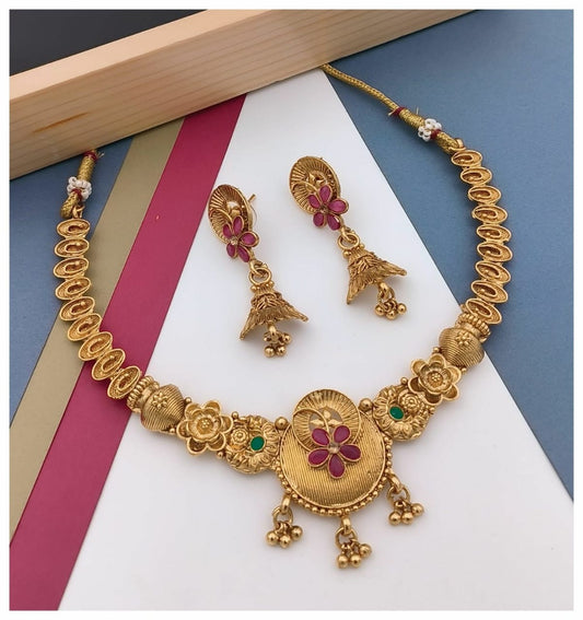Studded  Long Maharani Temple Coin Necklace,  Set For Women and Girls