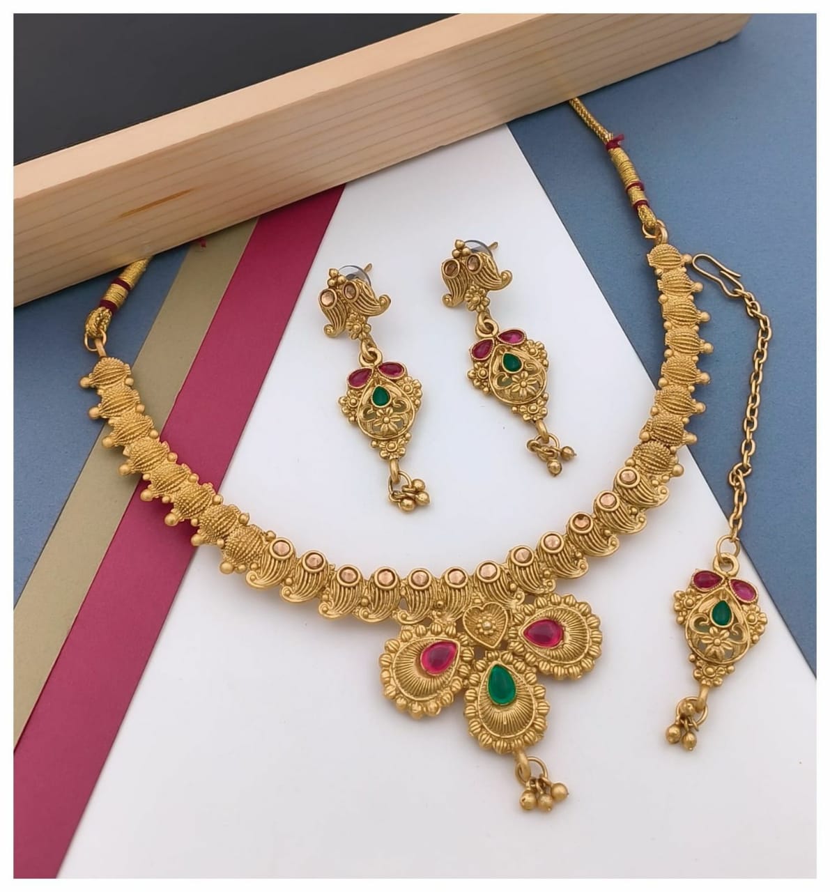 Gold Plated Long Temple Coin Traditional Fashion Jewellery Set For Women and Girls