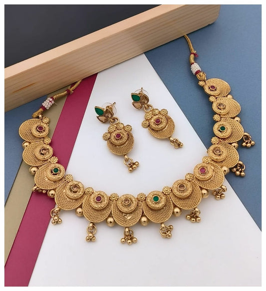 Gold Plated Traditional Maharani Temple Coin Necklace Jewellery For Women & Girls