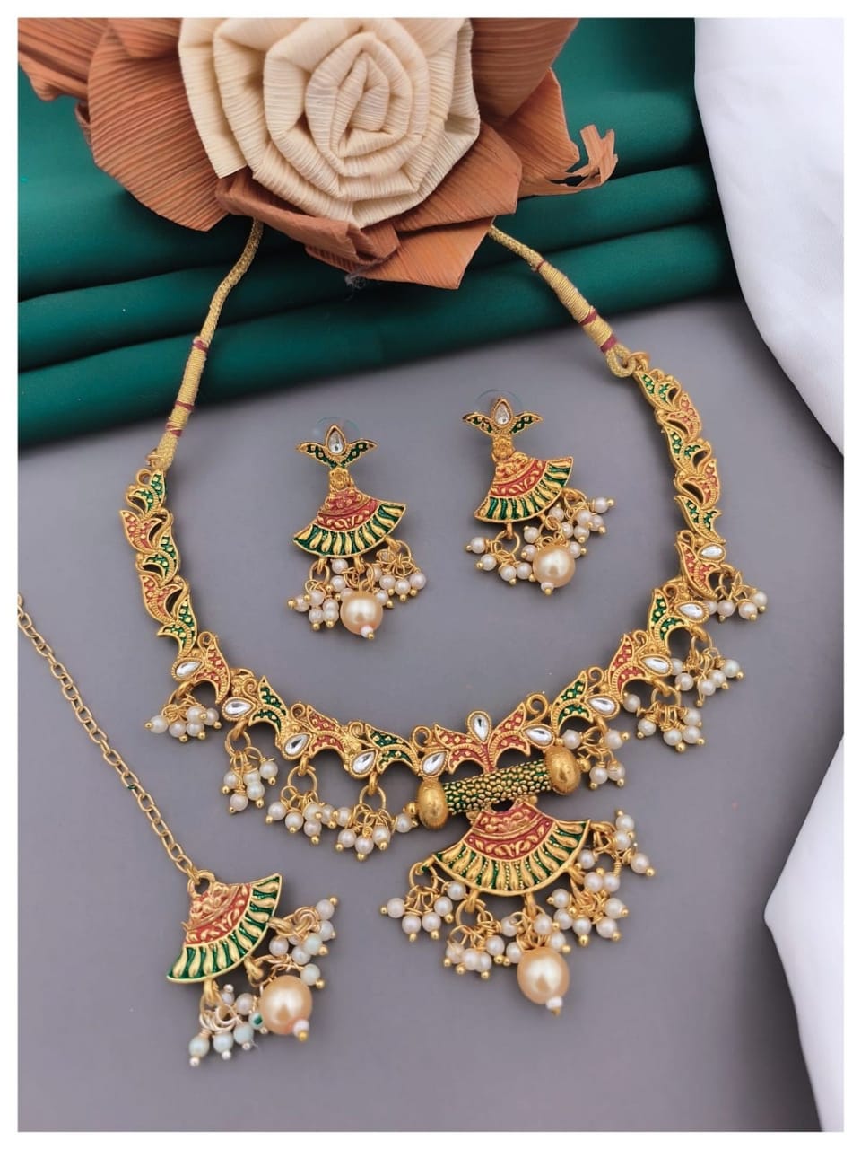 Fashion  Jewellery   Traditional Gold Plated  Necklace Jewellery Set For Women & Girls