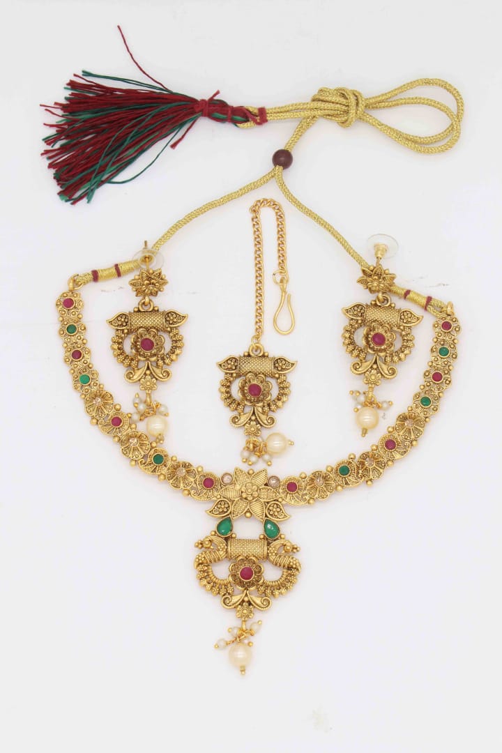 Classic  Gold Plated and Ruby Necklace for Women & Girls