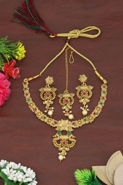 Classic  Gold Plated and Ruby Necklace for Women & Girls