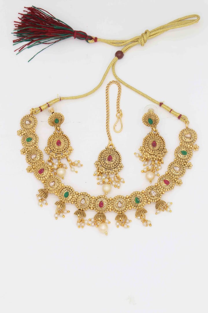 Fashion  Traditional Gold Plated  Necklace Jewellery Set For Women & Girls