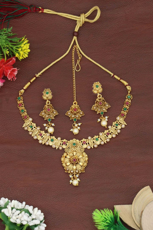 Gold Plated Ruby Necklace for Women & Girls
