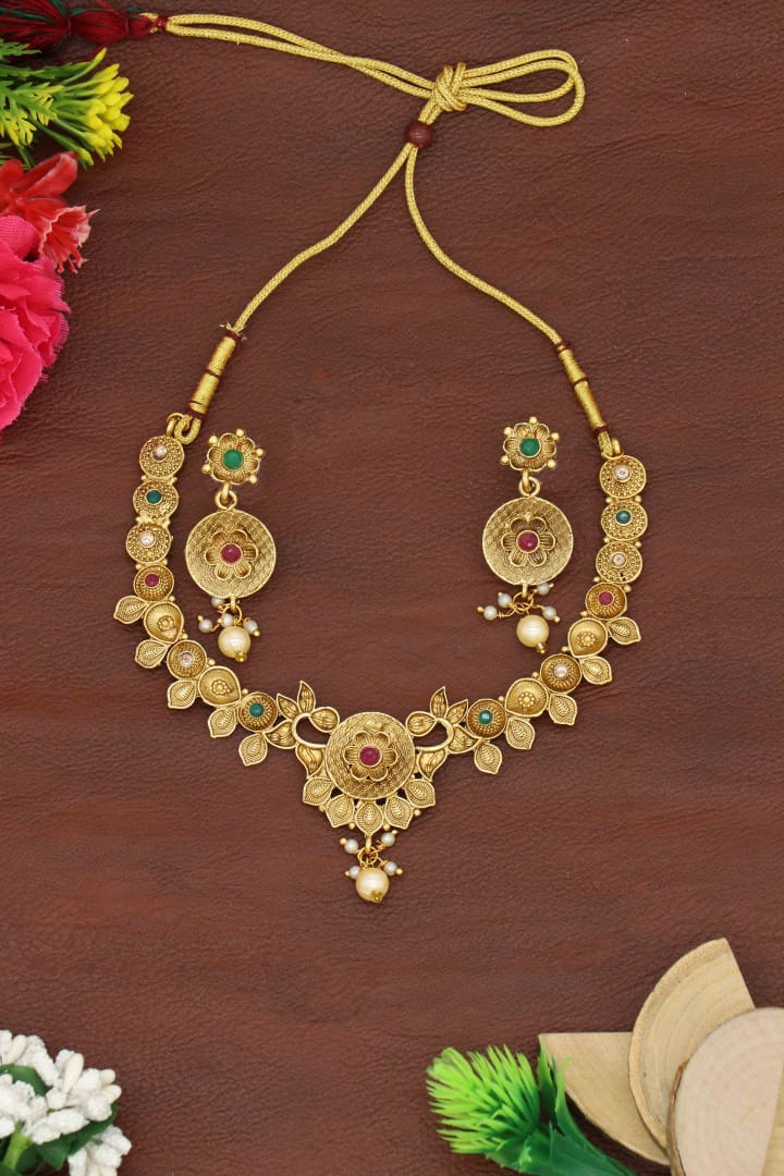 Gold Plated and Ruby Necklace for Women & Girls