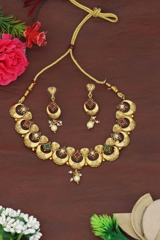 Traditional Jewellery set for women Gold-Plated Temple Necklace Set For Women & Girls