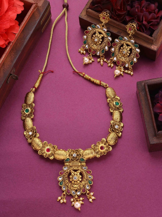 Traditional Gold Plated Long Haram Dual Necklace Set for women