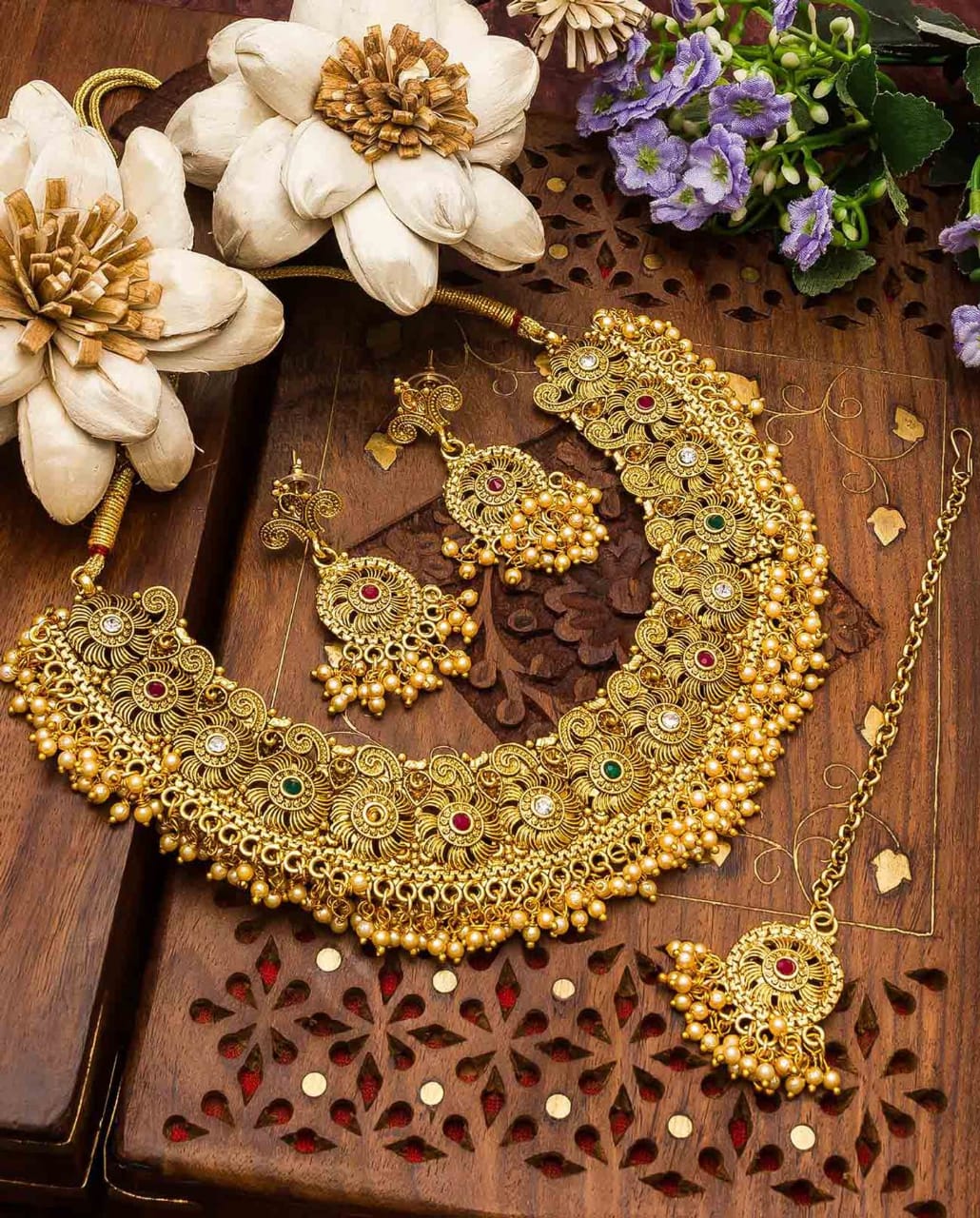 Traditional South Indian Fashion Jewellery Stylish Ruby Emrald Stone Long Haram Set for Women & Girls