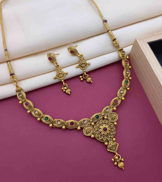 Gold Plated Wedding Jewellery Pearl Long Haram Necklace Set For