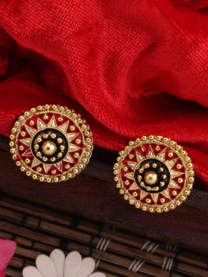 Copper Gold Plated Ruby Earrings For Women & Girls