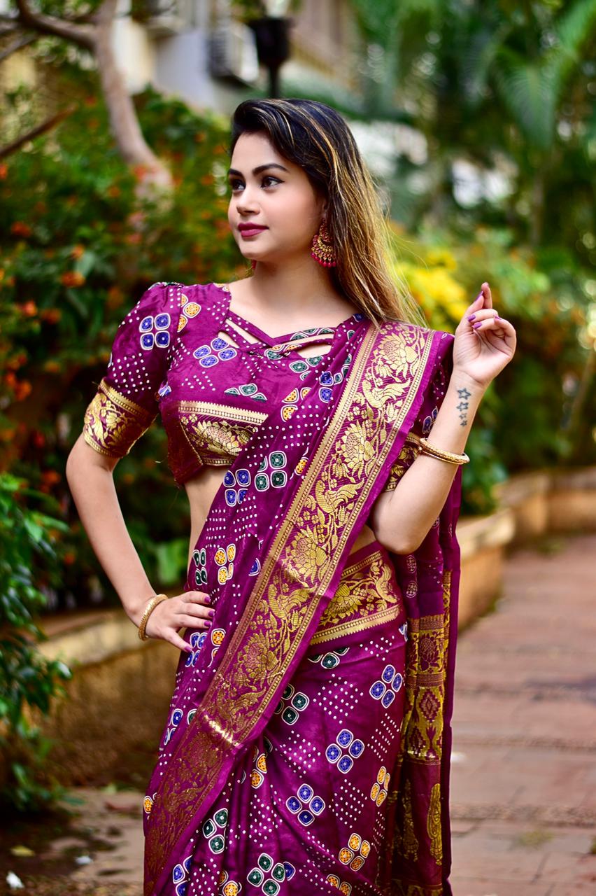 Buy Mahi royal blue bandhej saree at Rs. 1499 online from Fab Funda  banarasi sarees : mai-dd-5