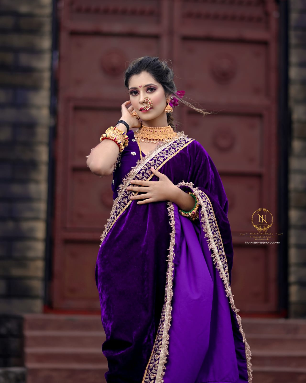 Stitched Nauvari saree in Peshwai style - Peshwai Nauwar