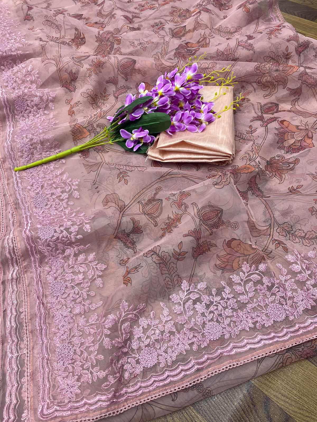 Luxurious Floral Print Organza Silk Saree