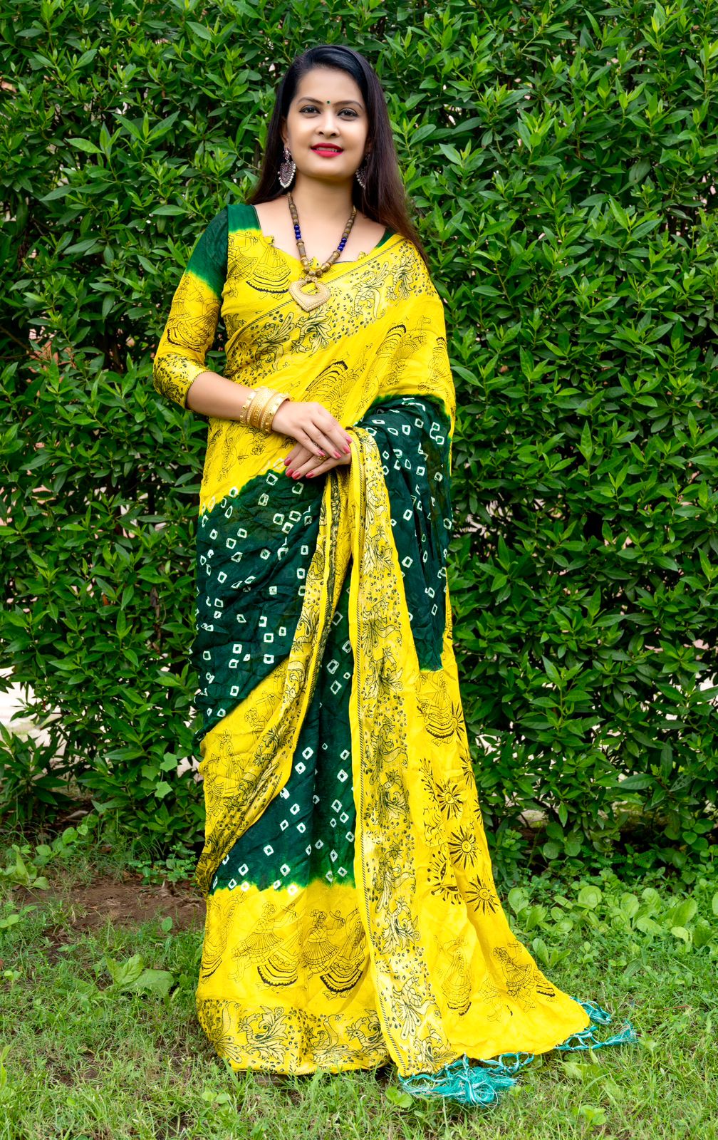 Orange-Pink Banarasi Bandhani Junglo saree - Bandhani - Bandhani - Kutch