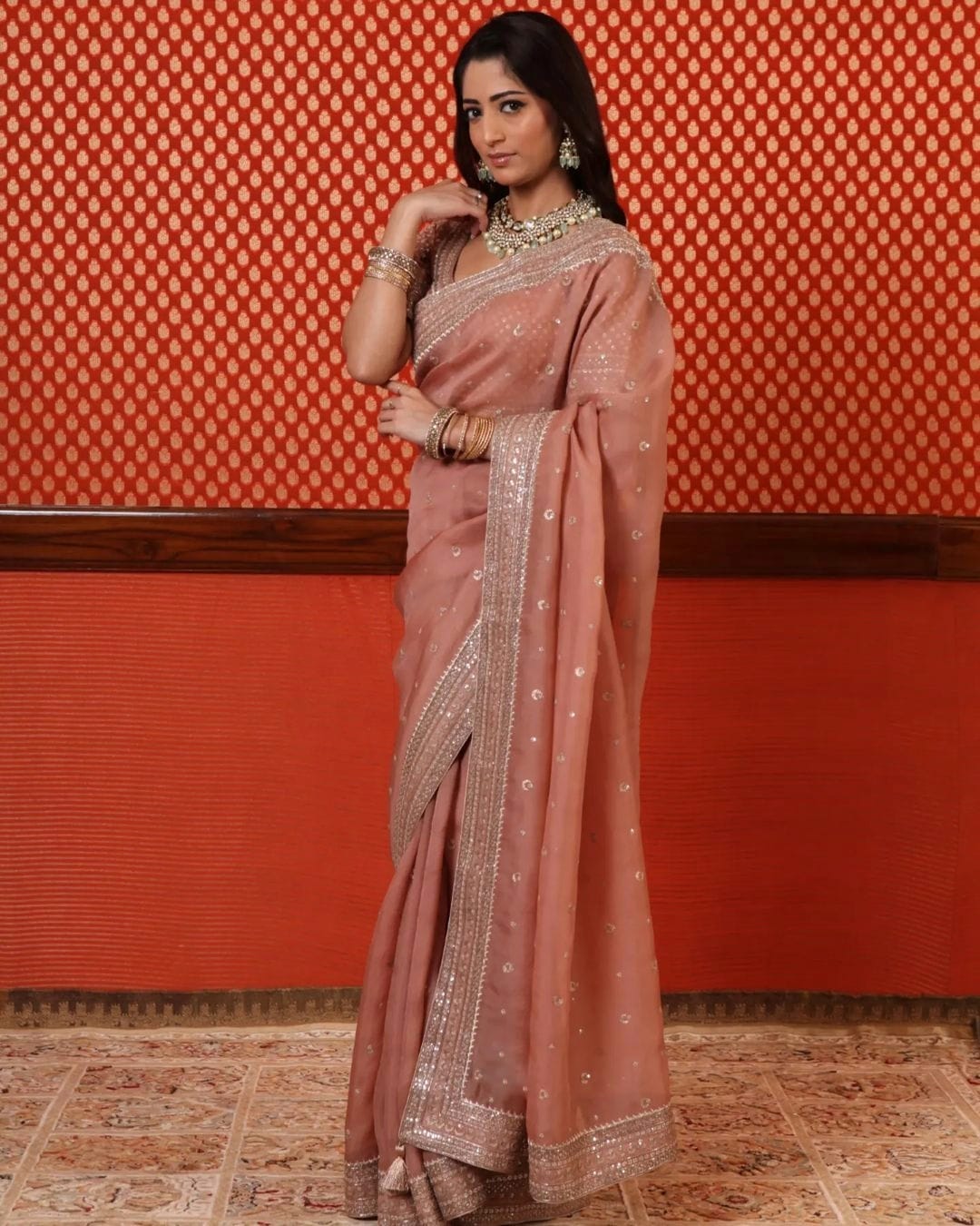 Buy Party Wear Pink Embroidery Work Organza Silk Saree Online From Surat  Wholesale Shop.