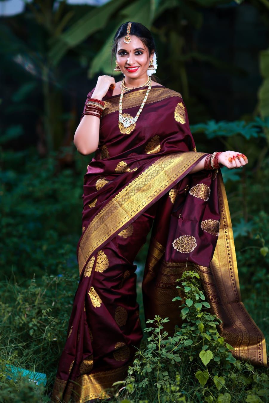 Plum purple silk saree set with a broad sequin border with diamond mot –  Kora India