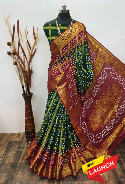 Hevy Chex  Bandhani Gharchola Saree