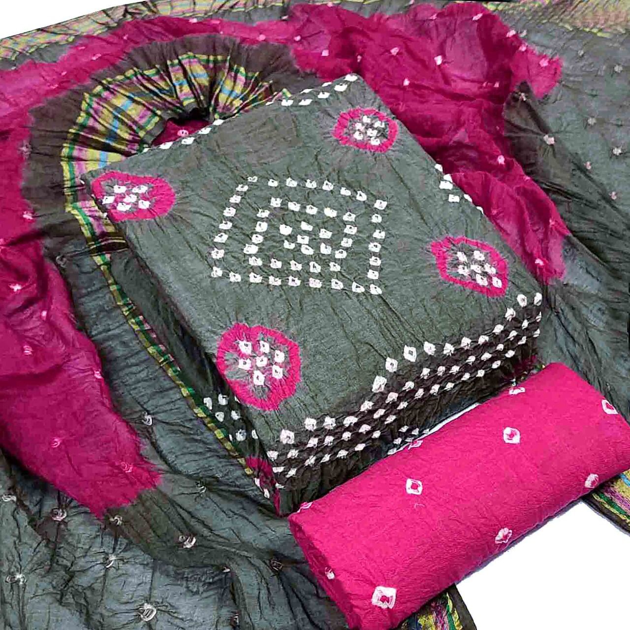 Pure Satin Cotton Bandhani Dress Material