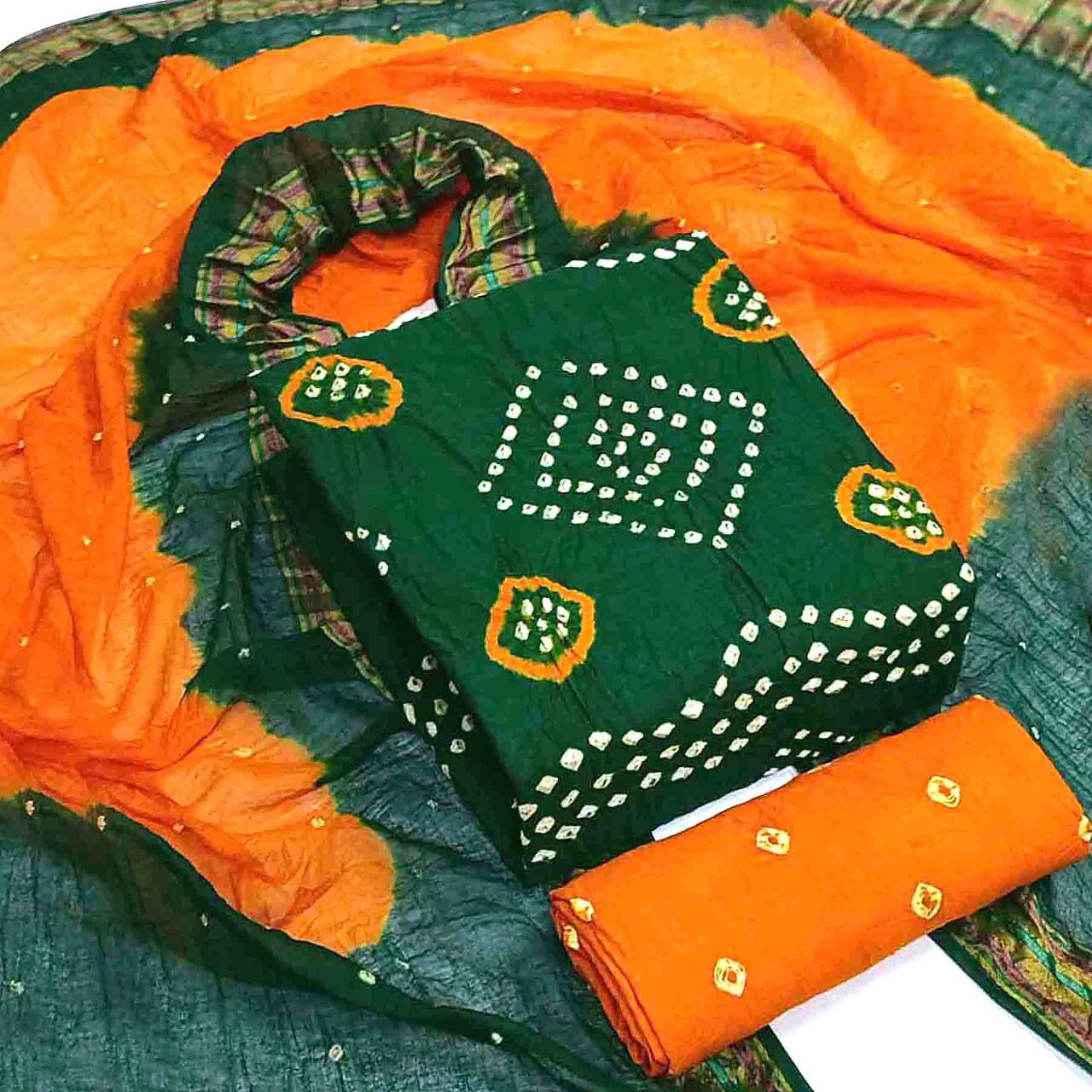 Pure Satin Cotton Bandhani Dress Material