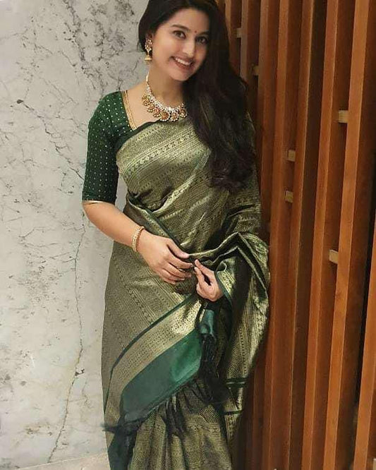 Green Soft Lichi Silk Saree