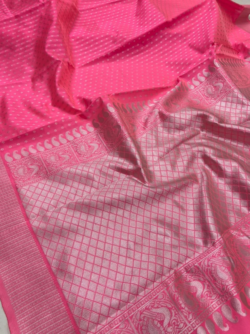 Pink  Soft Lichi Silk Cloth  Saree