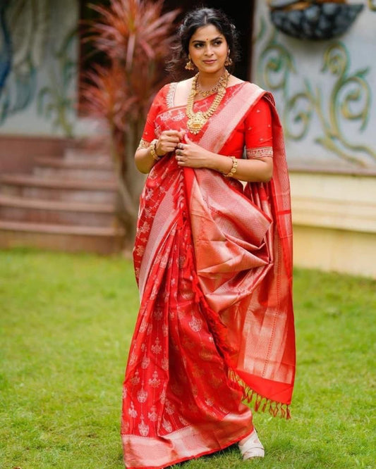 Red Soft Lichi Silk Cloth  Saree