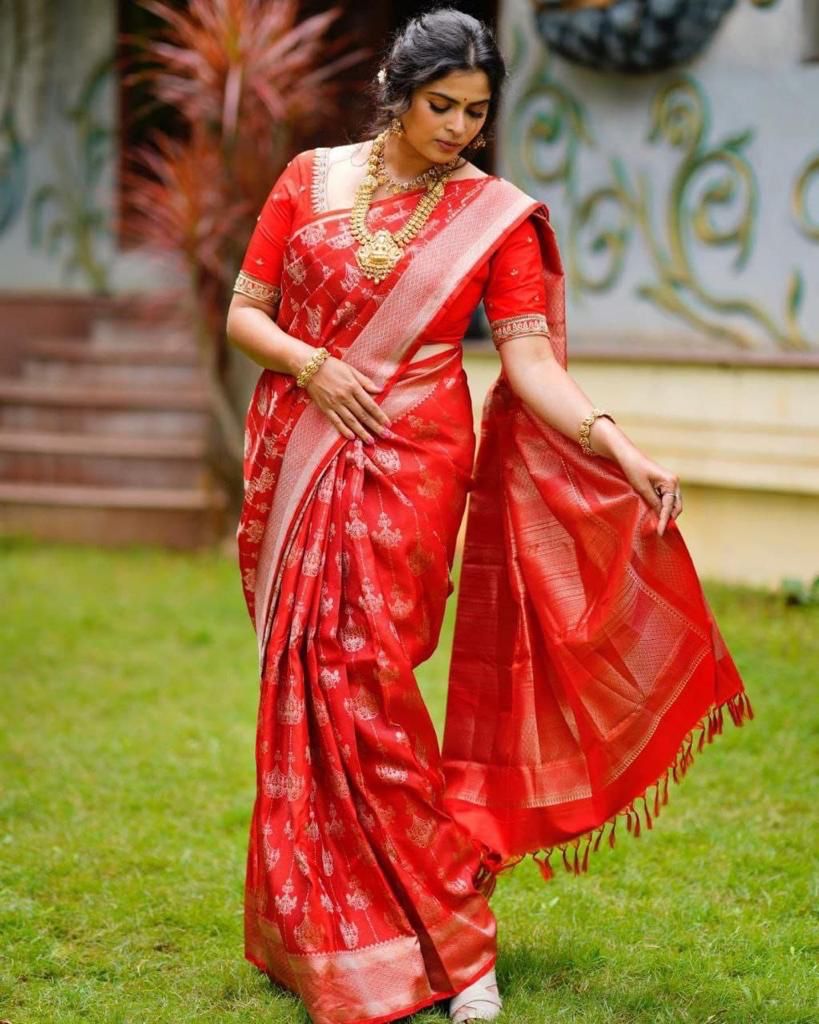 Red Soft Lichi Silk Cloth  Saree