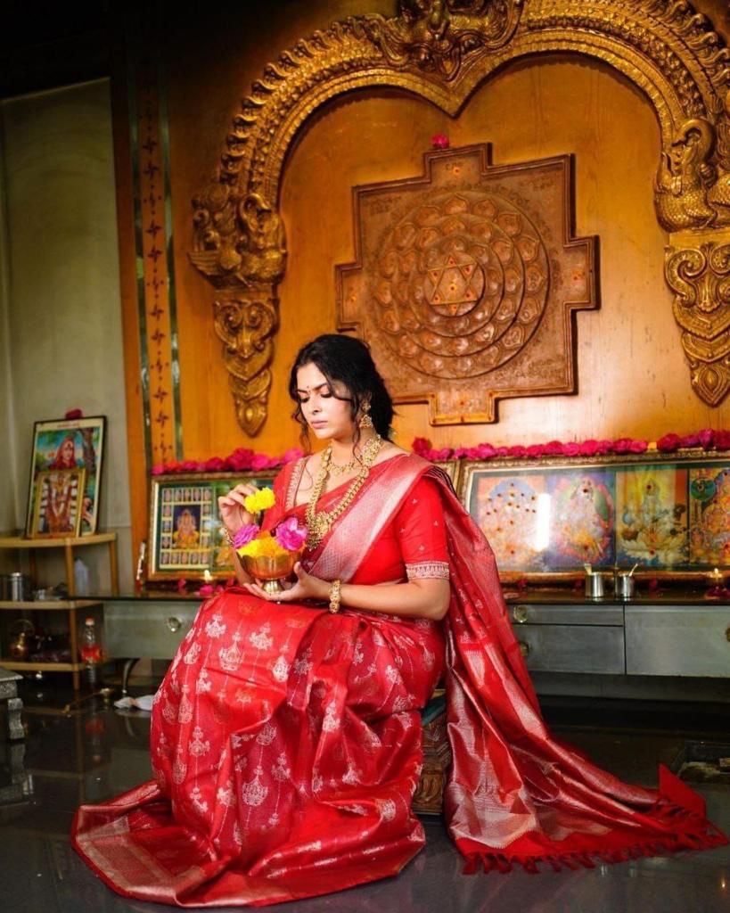 Red Soft Lichi Silk Cloth  Saree