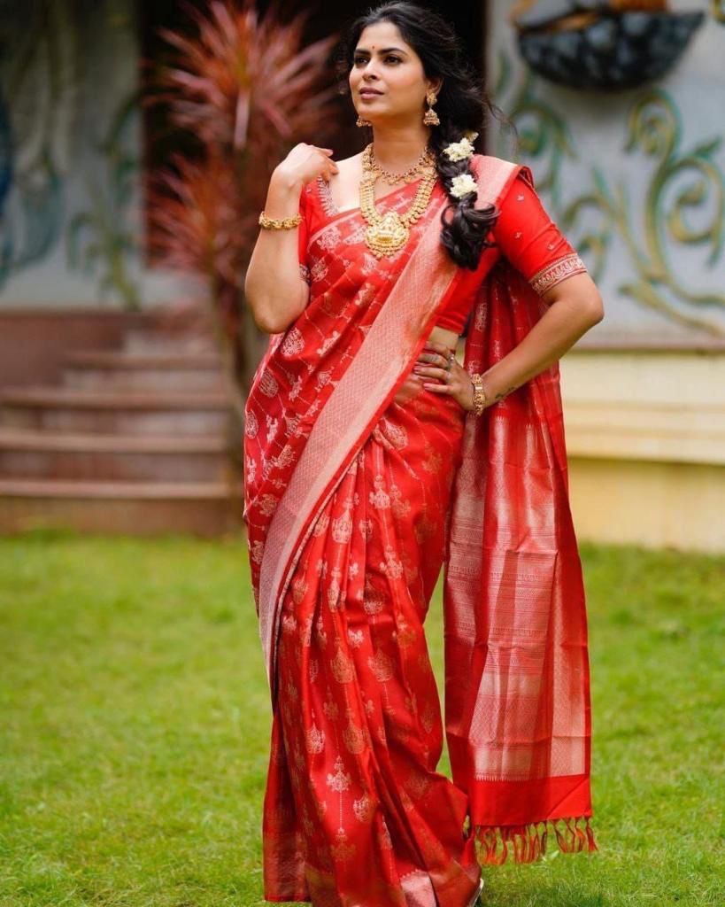 Red Soft Lichi Silk Cloth  Saree