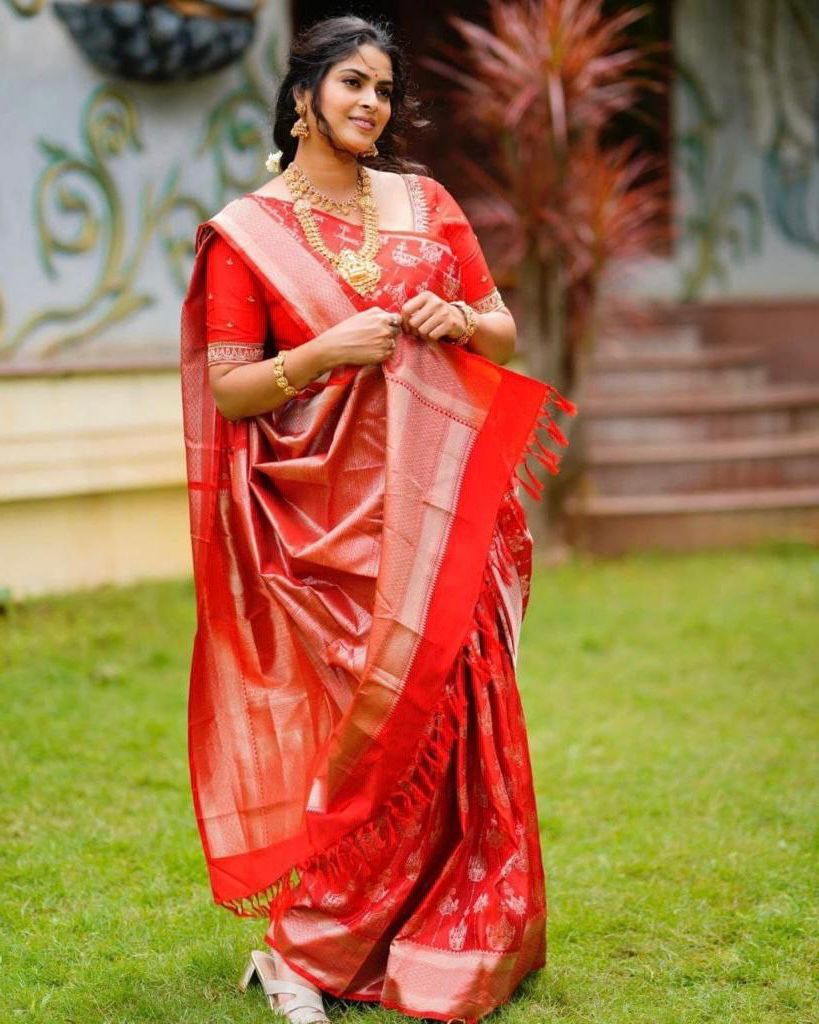 Red Soft Lichi Silk Cloth  Saree