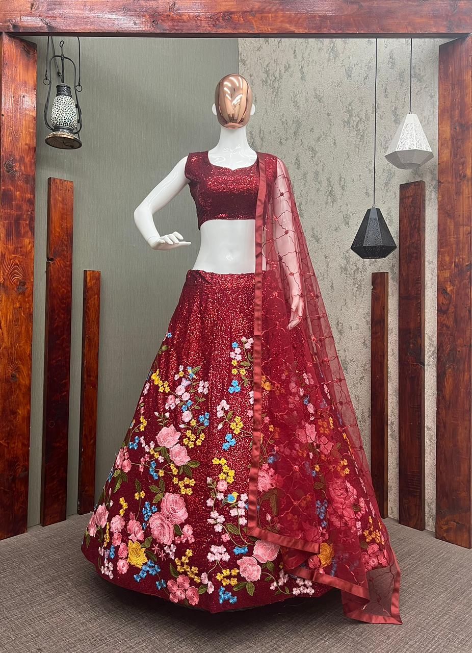 Beutique Styles Perfect Maroon Bridal Georgette Sequance  Work Lehenga Choli