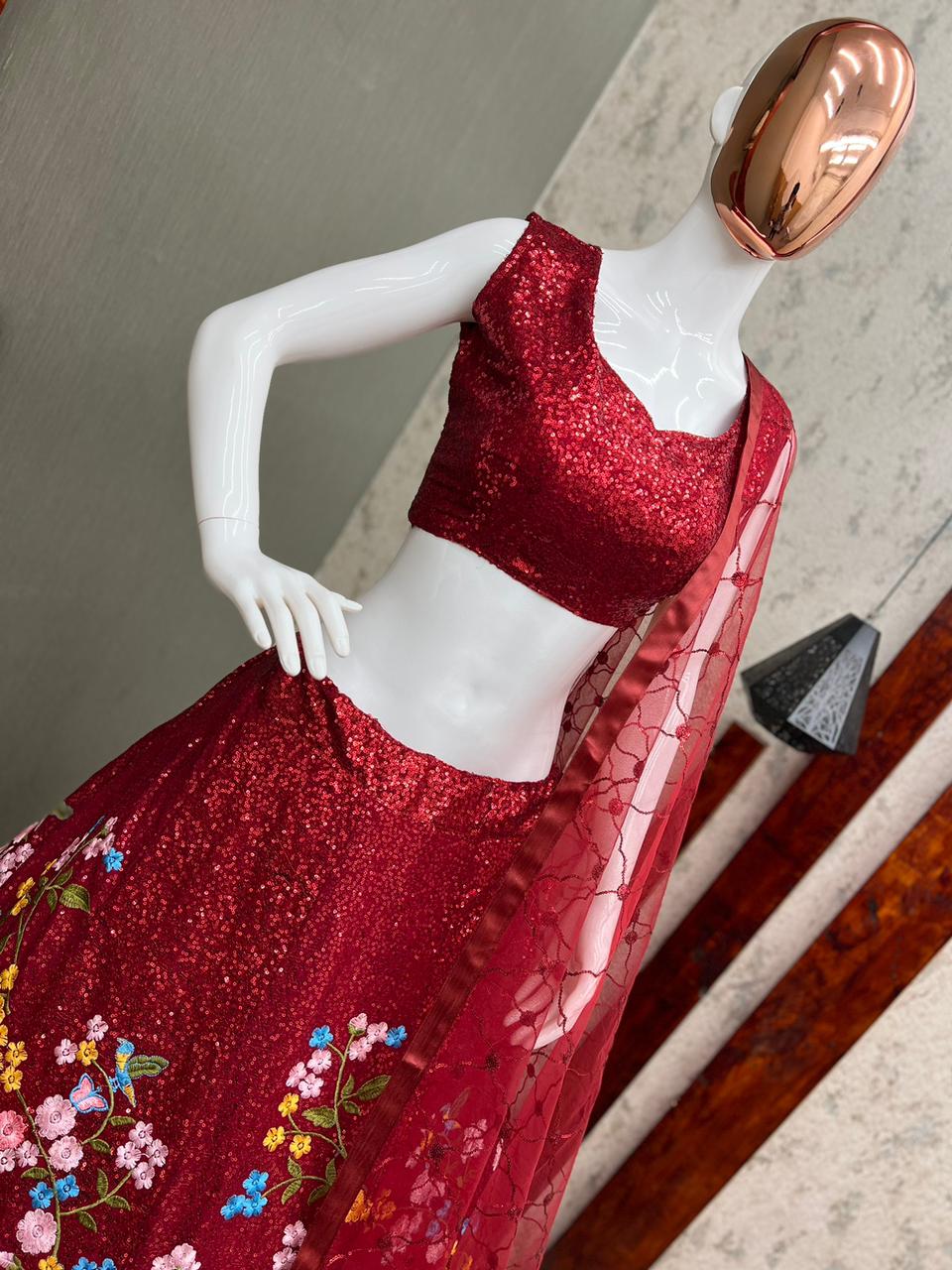 Beutique Styles Perfect Maroon Bridal Georgette Sequance  Work Lehenga Choli