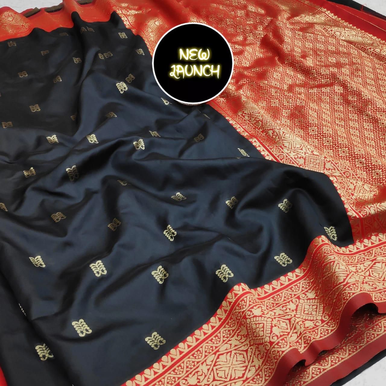 Black  Soft Lichi Silk Cloth  Saree